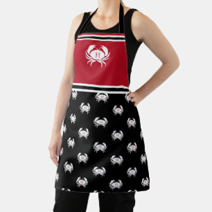 Delantal Apron náutico del cangrejo blanco rojo monogramado