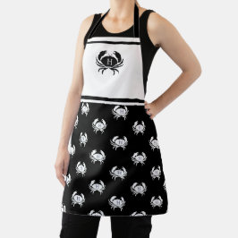 Delantal Apron náutico monogramado de cangrejo negro y blan
