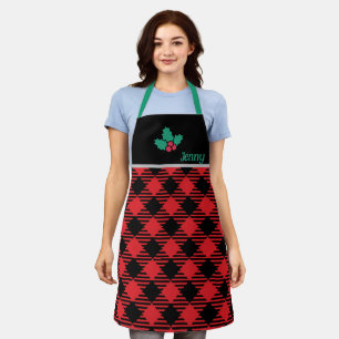 Delantal Apron, Navidades de chef negro - Red Plaid Persona