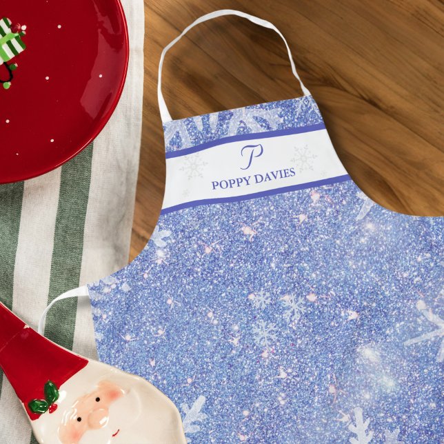 Delantal Apron, Navidades de copos de nieve personalizados (Personalized Snowflake Christmas Apron)