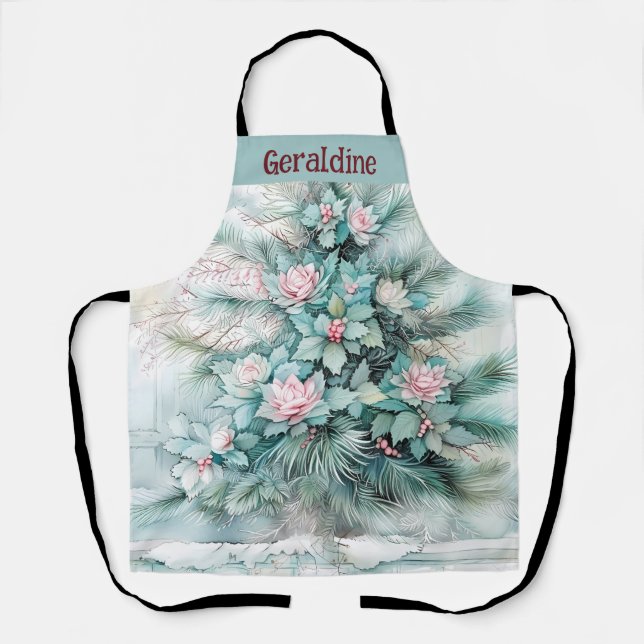 Delantal Apron, Navidades de Personalizable del Pastel de V (Anverso)