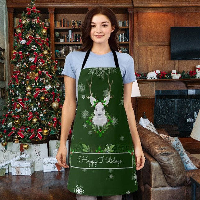 Delantal Apron Navidades de renos verdes (Green Reindeer Christmas Apron)