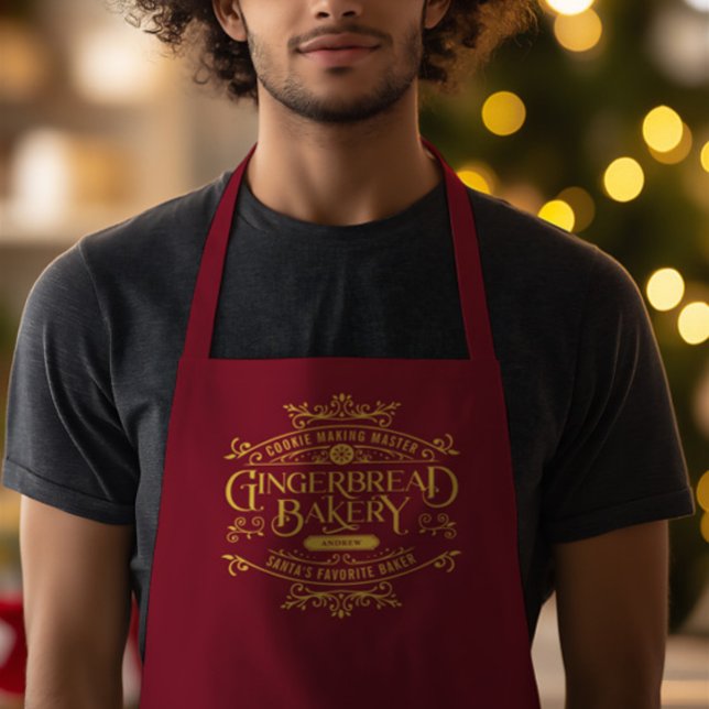 Delantal Apron, Navidades divertidos de guiones rojos (Personalized Red Script Funny Christmas Apron)