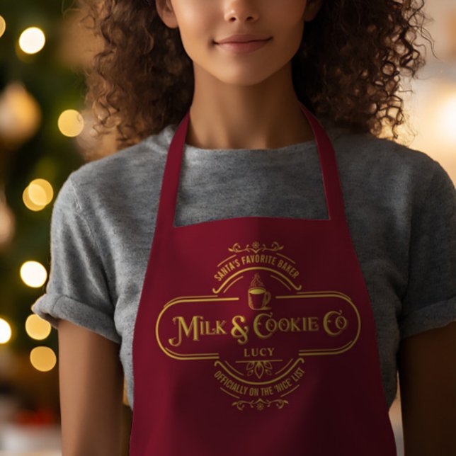 Delantal Apron, Navidades divertidos de guiones rojos (Personalized Red Script Funny Christmas Apron)