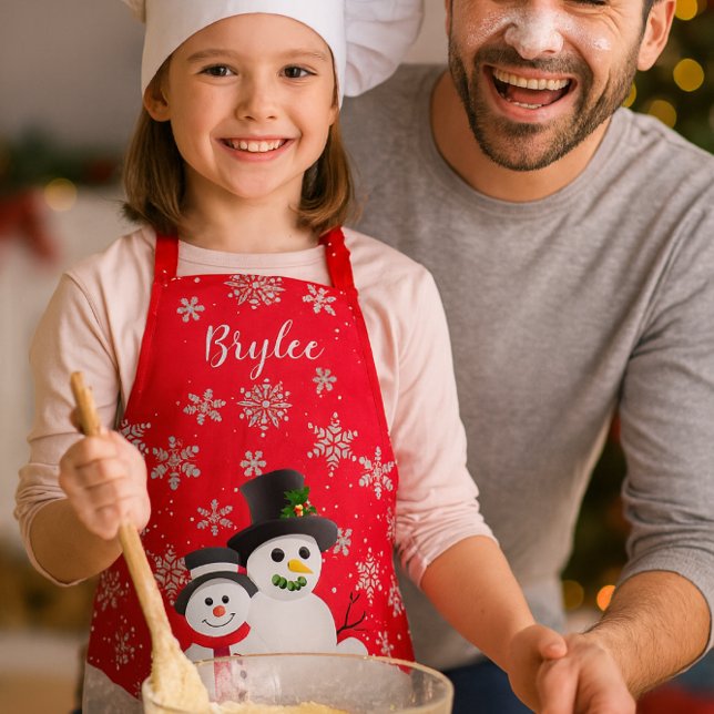Delantal Apron: Navidades inteligentes y hombres de nieve (Personalized kids Christmas apron snowman baking gift for daughter, holiday kitchen fun)