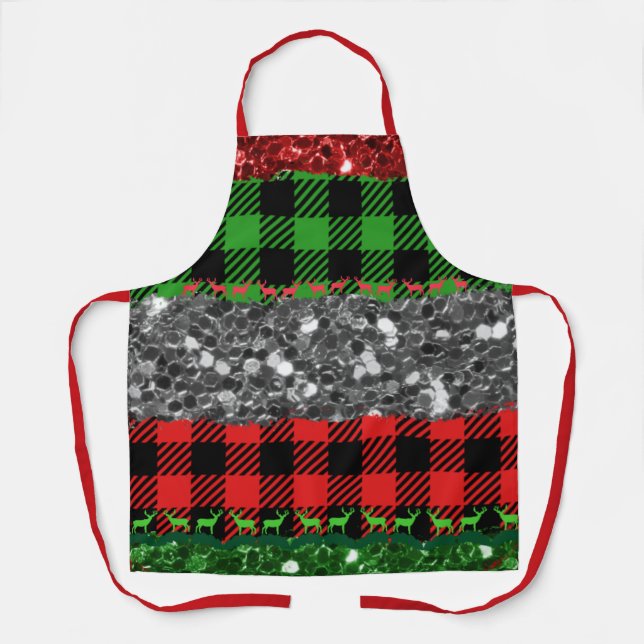 Delantal Apron Navidades únicos del patrón rojo vivo (Anverso)