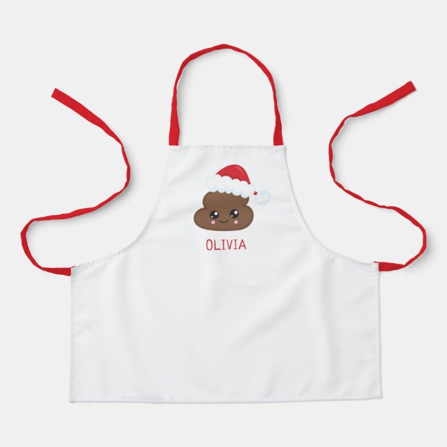 Delantal Apron navideño de Emoji de Santa Poop personalizad (Anverso)