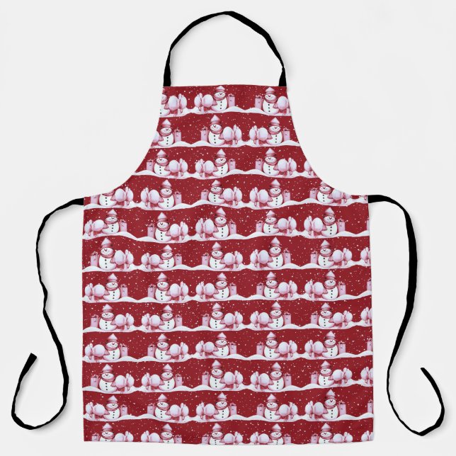 Delantal Apron navideño Navidad de nieve rojo (Anverso)
