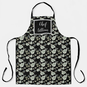 Delantal Apron negro con Personalizado de impresión floral