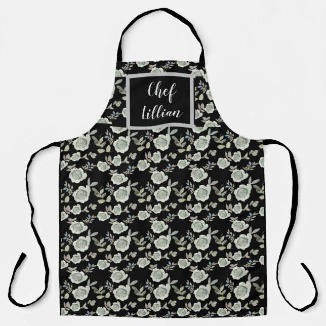Delantal Apron negro con Personalizado de impresión floral  (Anverso)