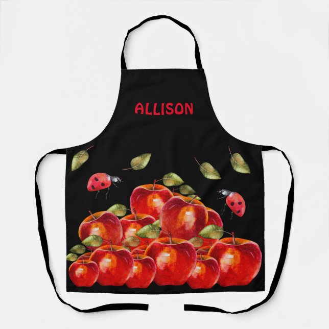 Delantal Apron negro de la Manzana Roja (Anverso)