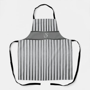 Delantal Ápron negro, gris y franjas blancas