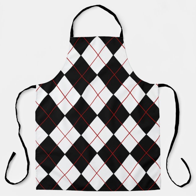 Delantal Apron negro y blanco argyle (Anverso)