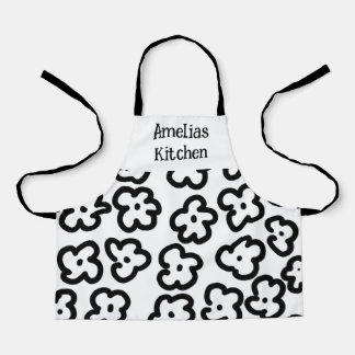 Delantal Apron negro y blanco floral moderno resumen