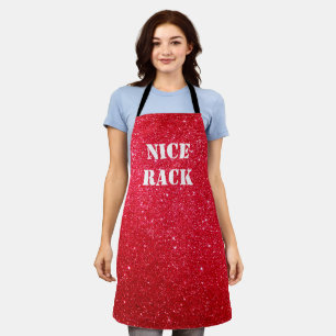 Delantal Apron "Nice Rack", Purpurina rojo divertido y pers