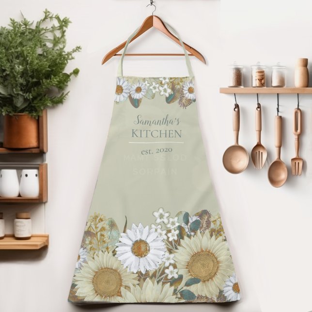 Delantal Apron nombre de mujer girasol floral del país (Indulge in the sunflower charm of our Wild on Flowers apron.  Cook in style and let your name shine!)