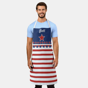 Delantal Apron Patriótico Rojo Blanco y Azul, Estrellas y R