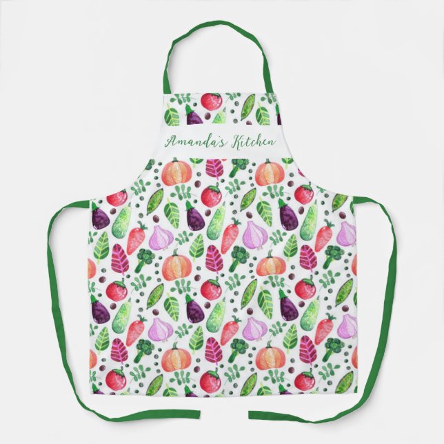 Delantal Aprón patrón de jardín vegetal acuarela (Anverso)