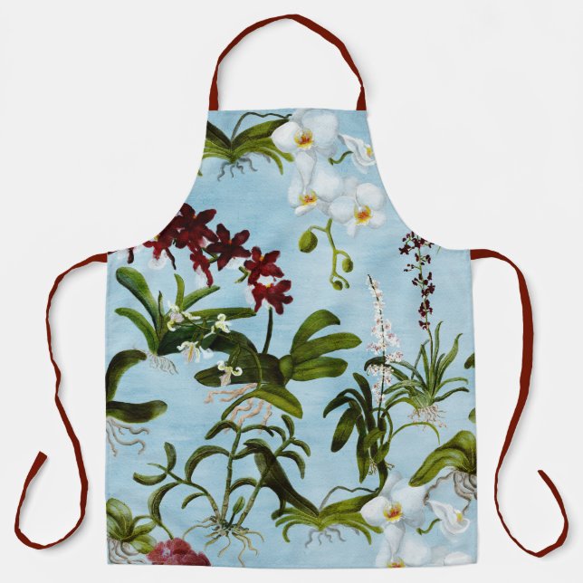 Delantal Apron - Patrón orquídea en azul (Anverso)