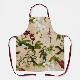 Delantal Apron - Patrón orquídeo en Beige