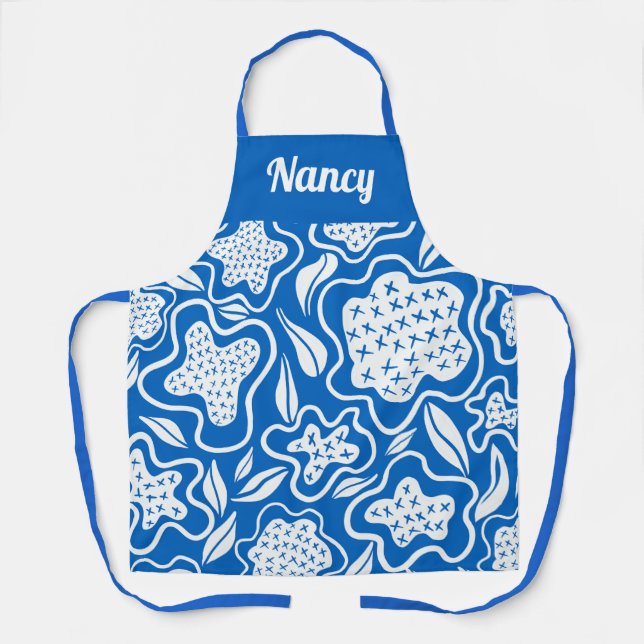 Delantal Apron personalizado con ajuste de cruz azul y blan (Anverso)