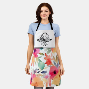 Delantal Aprón personalizado con flor rosa y naranja