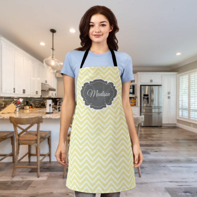 Delantal Aprón personalizado de cheurón amarillo (Yellow Chevron Personalized Apron)