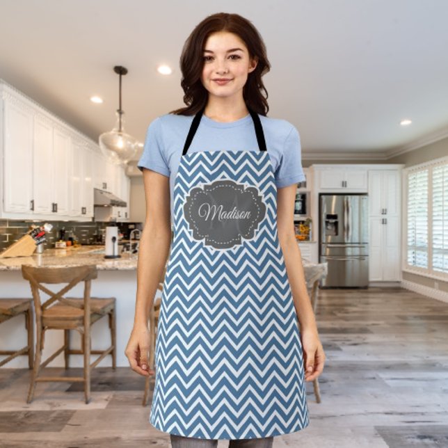 Delantal Aprón personalizado de cheurón azul (Blue Chevron Personalized Apron)