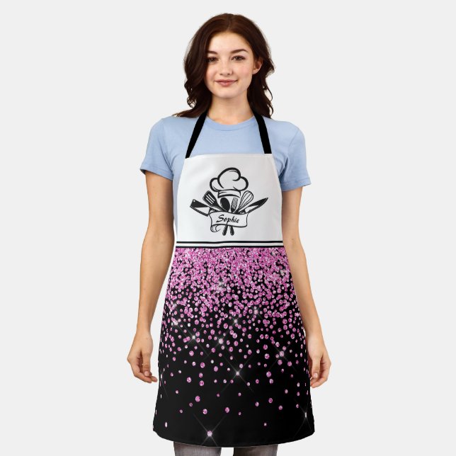 Delantal Aprón personalizado de contrafecto negro y Purpuri (Gastado)