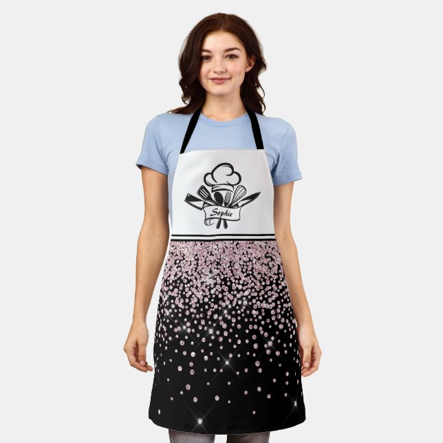 Delantal Aprón personalizado de contrafecto negro y Purpuri (Gastado)