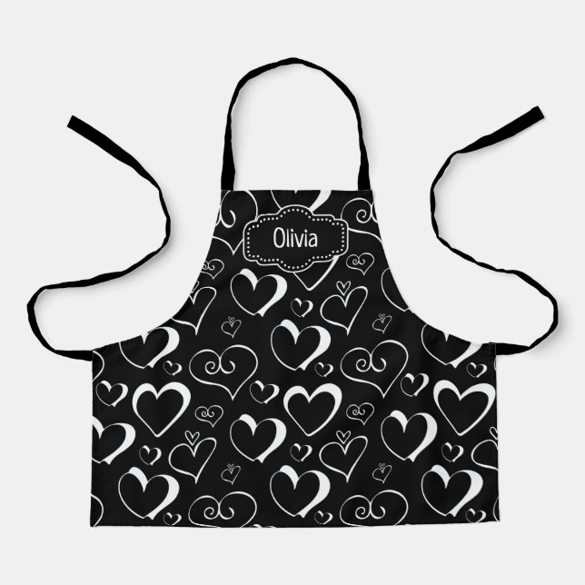 Delantal Apron personalizado de corazón blanco y negro (Anverso)