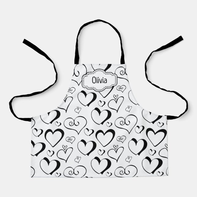 Delantal Apron personalizado de corazón blanco y negro (Anverso)