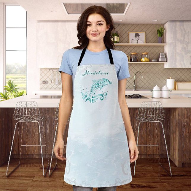 Delantal Apron personalizado de delfín verde azulado (Teal Dolphin Personalized Apron)