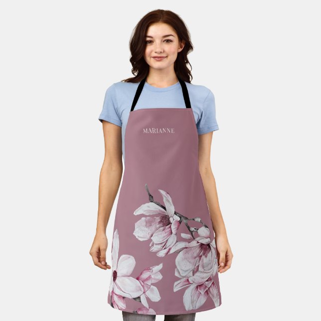 Delantal Apron Personalizado de Magnolia Rosa Botánica (Gastado)