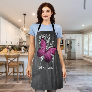 Delantal Aprón personalizado de mariposa rusa magenta