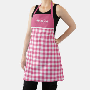 Delantal Aprón personalizado de nombre de Gingham rosa