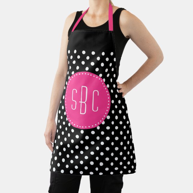 Delantal Apron, Personalizado de puntos de polka negro y ro (in situ)