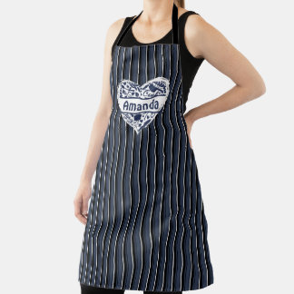 Delantal Apron Personalizado de rayas azules, corazón, barb