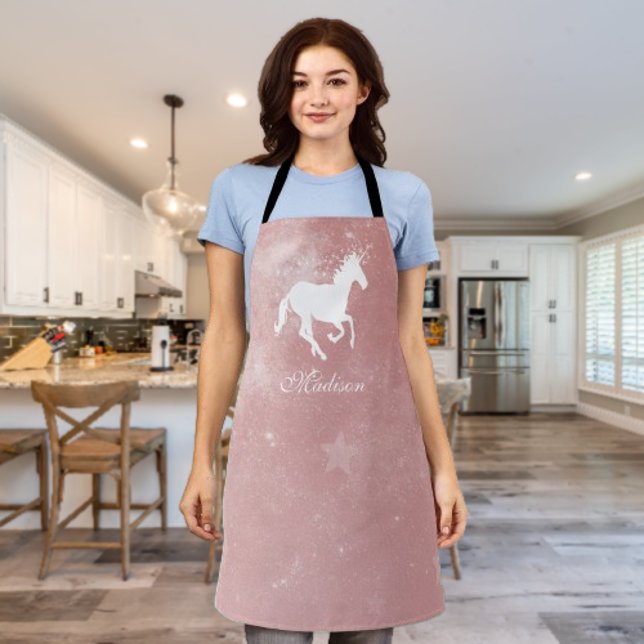 Delantal Aprón personalizado de unicornio rosa (Pink Unicorn Personalized Apron)