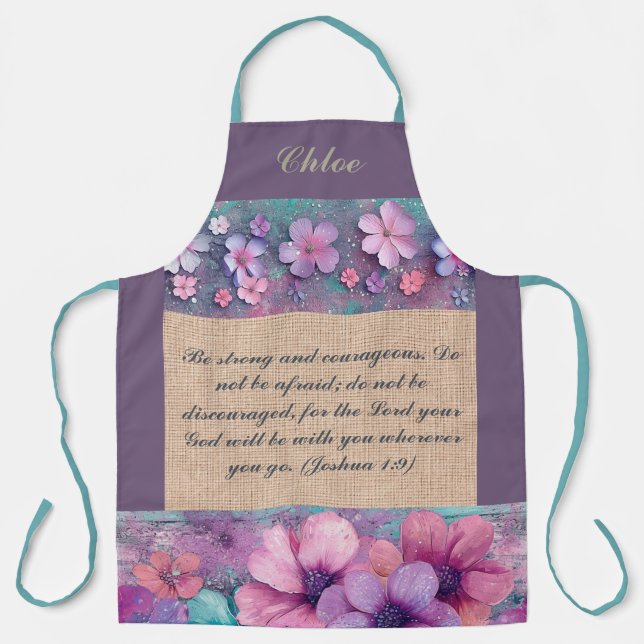 Delantal Apron personalizado - Flores Purpurinas coloridas (Anverso)