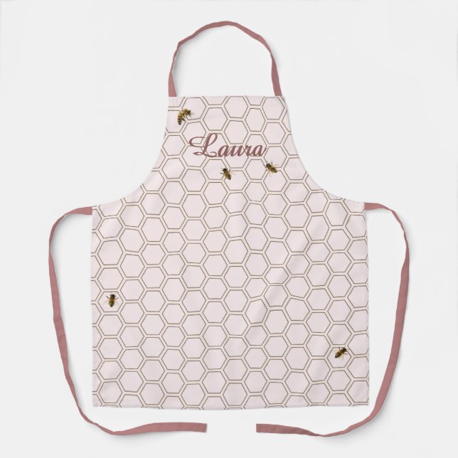 Delantal Apron personalizado rosado de Honeycomb Bee Beekee (Anverso)