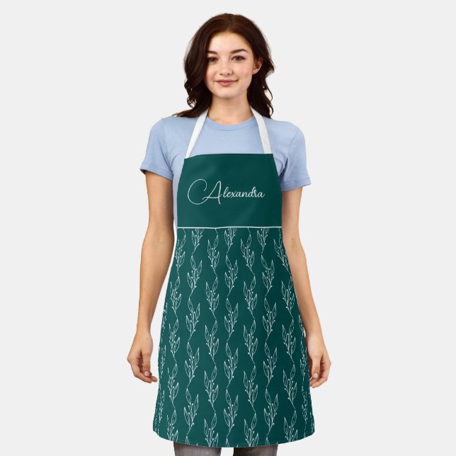 Delantal Apron personalizado Verde azulado moderno con escr (Gastado)