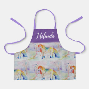 Delantal Apron: pintura de color de agua unicornio sobre Ch