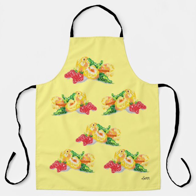 Delantal Apron : Plum japonés con fresas (Anverso)
