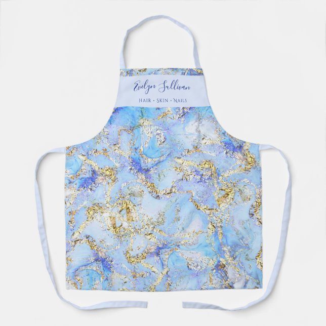 Delantal apron profesional de belleza marcial azul (Anverso)