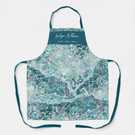 Delantal apron profesional de belleza purpurina verde azula