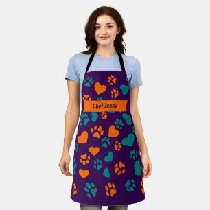 Delantal Apron púrpura personalizado con pinturas Naranja y