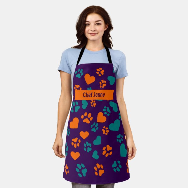Delantal Apron púrpura personalizado con pinturas Naranja y (Gastado)