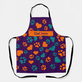 Delantal Apron púrpura personalizado con pinturas Naranja y
