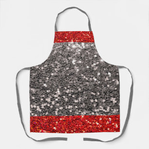 Delantal Apron, Purpurina de plata roja y Navidades metáli